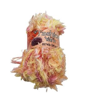 Nicole Fashion Yarn Eyelash Yarn #2669C One Skein 212 yds Yellow Pink Cream